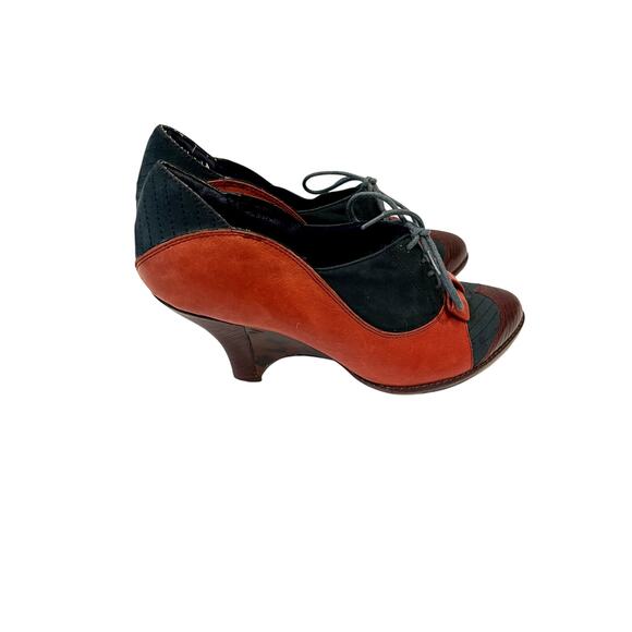 Poetic License red blue leather and suede 1940 style pump laces and bows EU 39.5 - Picture 4 of 10